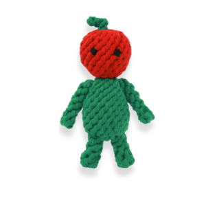 Hand-knitted apple-themed pet toy with soft, colorful yarn. Perfect for cats and small dogs to play and cuddle. Ideal for pet owners seeking unique, handmade pet accessories.