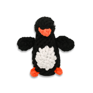 Colorful penguin-shaped pet toy made from durable cotton rope, perfect for chewing and playing. Safe and fun for dogs of all sizes. Eco-friendly and non-toxic.
