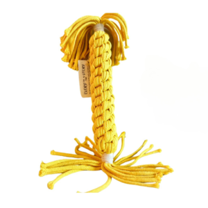 Yellow large candy-shaped cotton rope woven pet toy, perfect for interactive play and dental health.