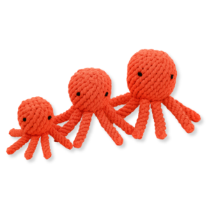 octopus-shaped pet toy made from durable cotton rope, perfect for chewing and interactive play, promoting dental health and providing hours of entertainment for dogs.
