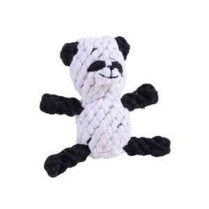 Cute handmade panda rope toy for dogs, made with eco-friendly cotton.