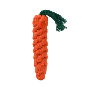 An orange large-sized pet toy made of carrot-shaped cotton rope. It's soft, colorful, and perfect for your furry friends to play and chew. A great choice for entertainment and exercise.